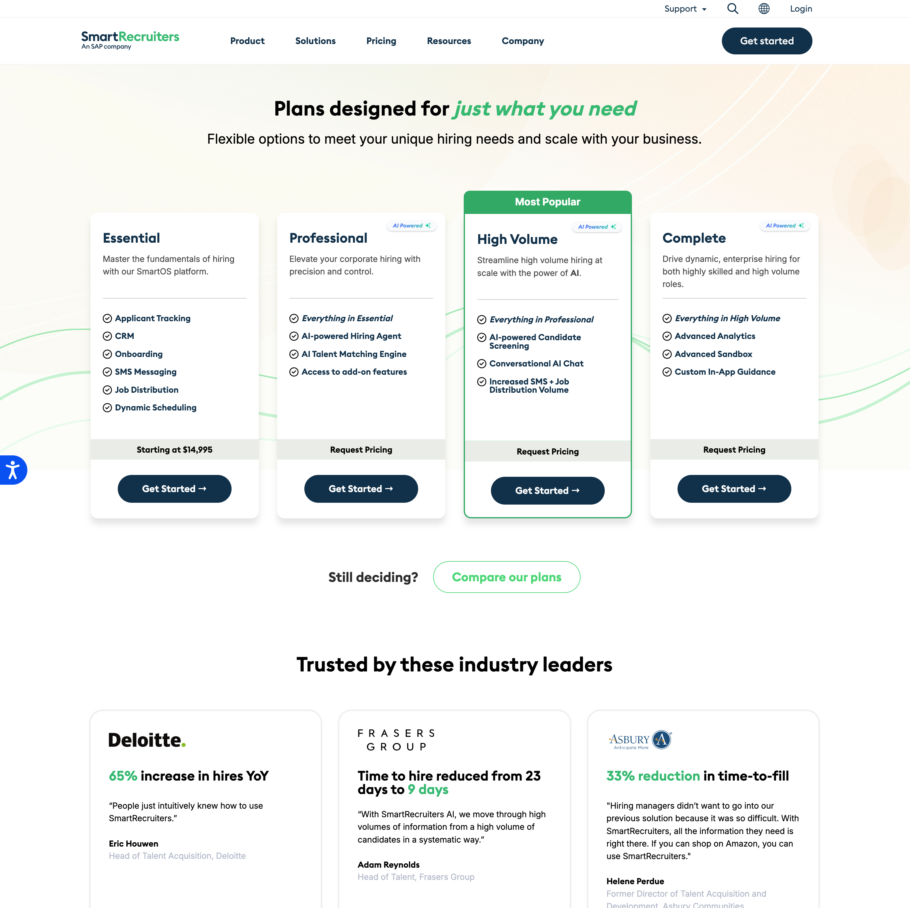 Pricing page development
